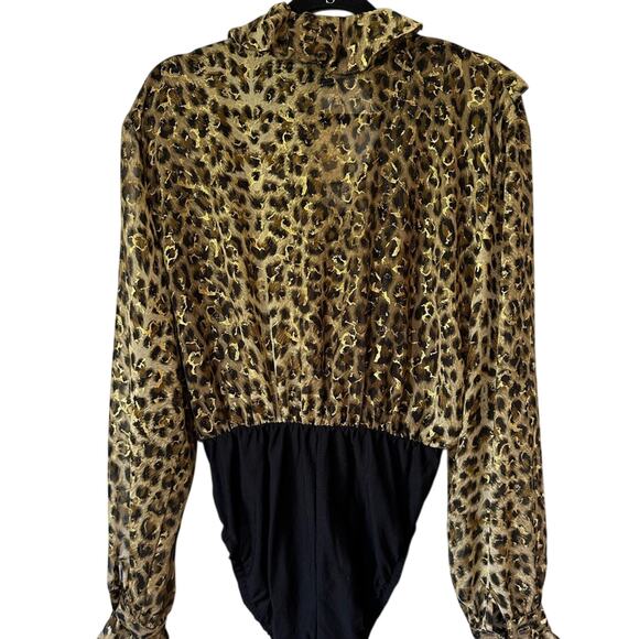 L Rothschild for Lilli Ann Bodysuit Size Large Night Life Ruffle Sheer Leopard - Picture 2 of 8